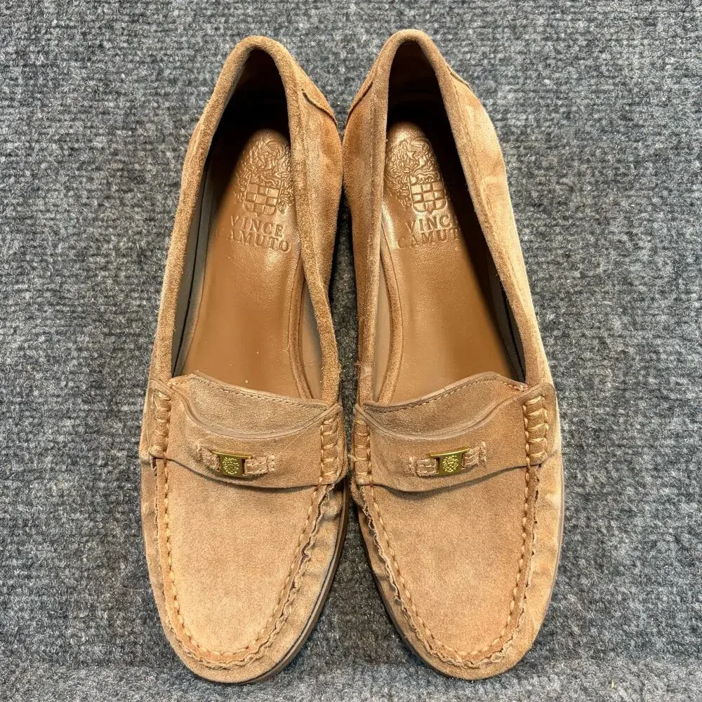 Vince Camuto Tan Suede Gold Bit Loafer Flats Slip On Shoes Womens Size 6